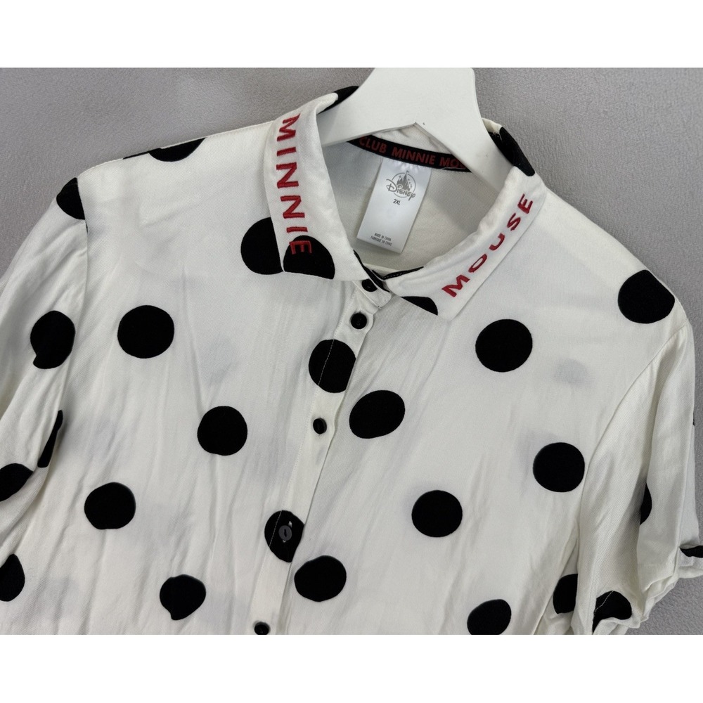 Minnie Mouse Disney Junior's Sz 2XL Polka Dot Embroidered Spell Out Collar Shirt